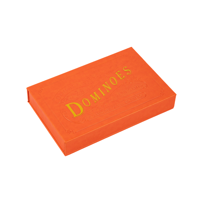 28 Piece Classic Double Six Dominoes i orange miljövänlig papperslåda